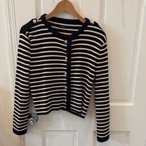 Massimo Dutti STRIPED KNIT CARDIGAN WITH BUTTON DETAIL ON SHOULDER size small